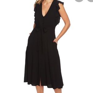 1.State Black Midi Dress with Ruffle Sleeve Detail
